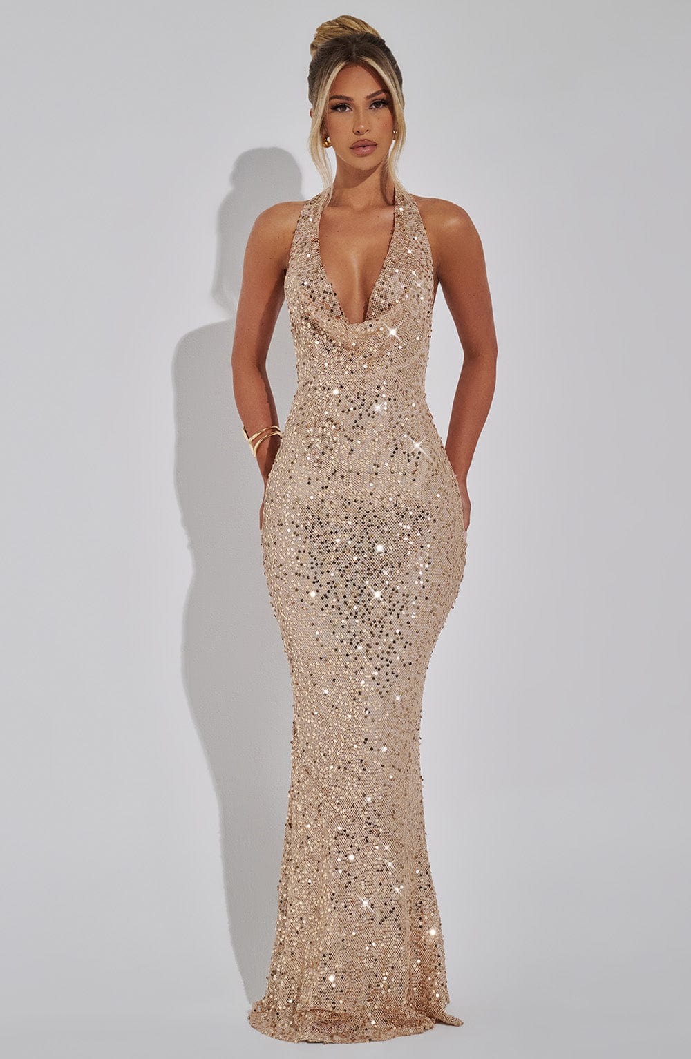 NUDE GLITTER MAXI DRESS